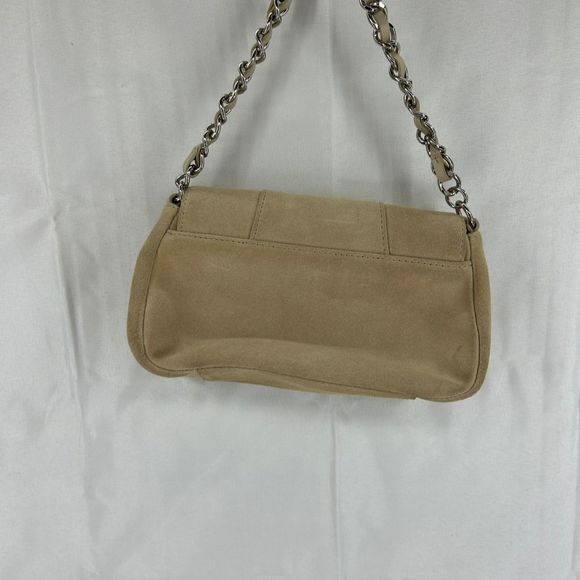 Ann Taylor Loft Cream Leather Mini Crossbody Bag Silver Chain Zip Closure - Picture 2 of 12